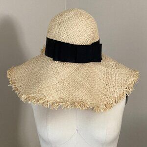 Kate Spade New York - Raffia Sun Hat with Black Ribbon/Bow